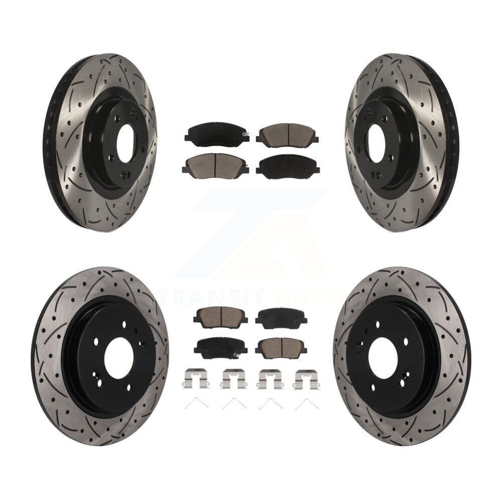 Front Rear Coated Drilled Slotted Disc Brake Rotor & Ceramic Pad Kit For Hyundai Santa Fe KDC-101953