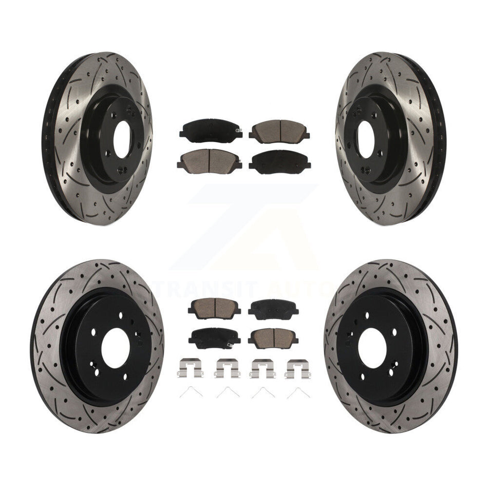 Front Rear Coated Drilled Slotted Disc Brake Rotor & Ceramic Pad Kit For Hyundai Santa Fe KDC-101953