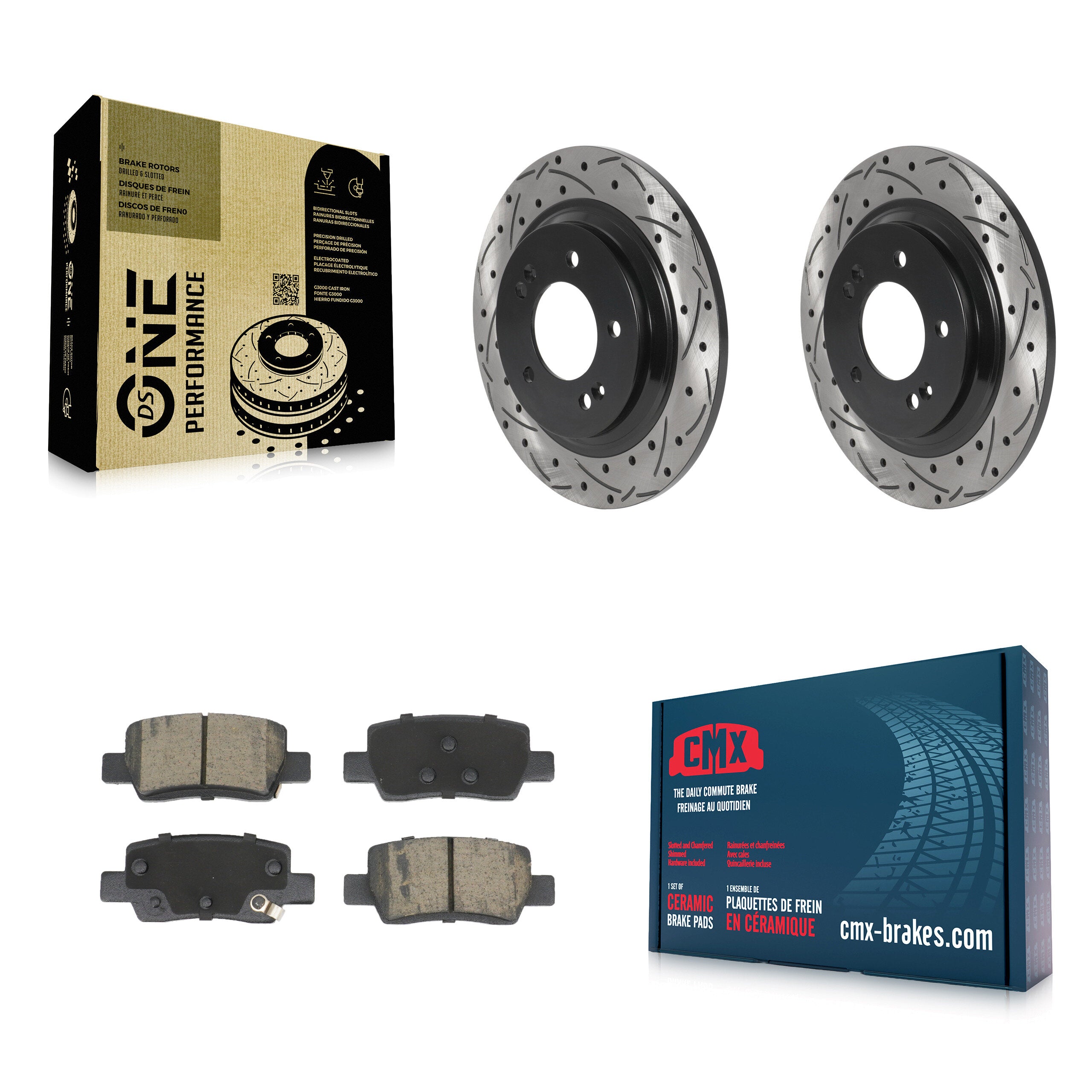 Rear Drill Slot Brake Rotors Ceramic Pad Kit For Hyundai Kona With Electric Parking KDC-101957