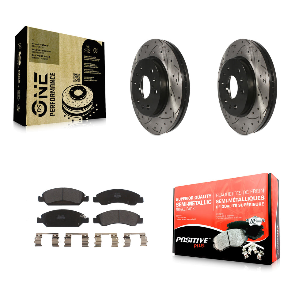 Front Drill Slot Brake Rotors Semi-Metallic Pad Kit For Chevrolet Silverado 1500 GMC Sierra Tahoe Cadillac Yukon Suburban Escalade XL Classic XTS Avalanche ESV Express LD EXT KDF-100003