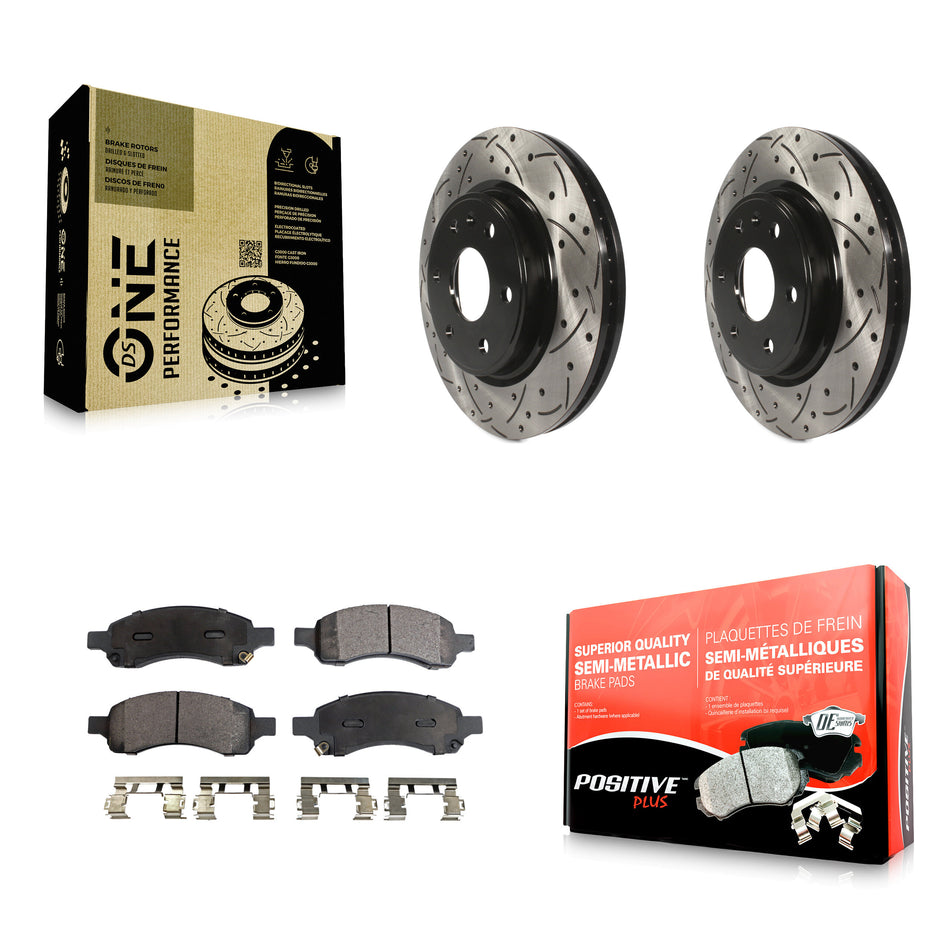 Front Coated Drilled Slotted Disc Brake Rotors And Semi-Metallic Pads Kit For Chevrolet Traverse GMC Acadia Buick Enclave Saturn Outlook Limited KDF-100005