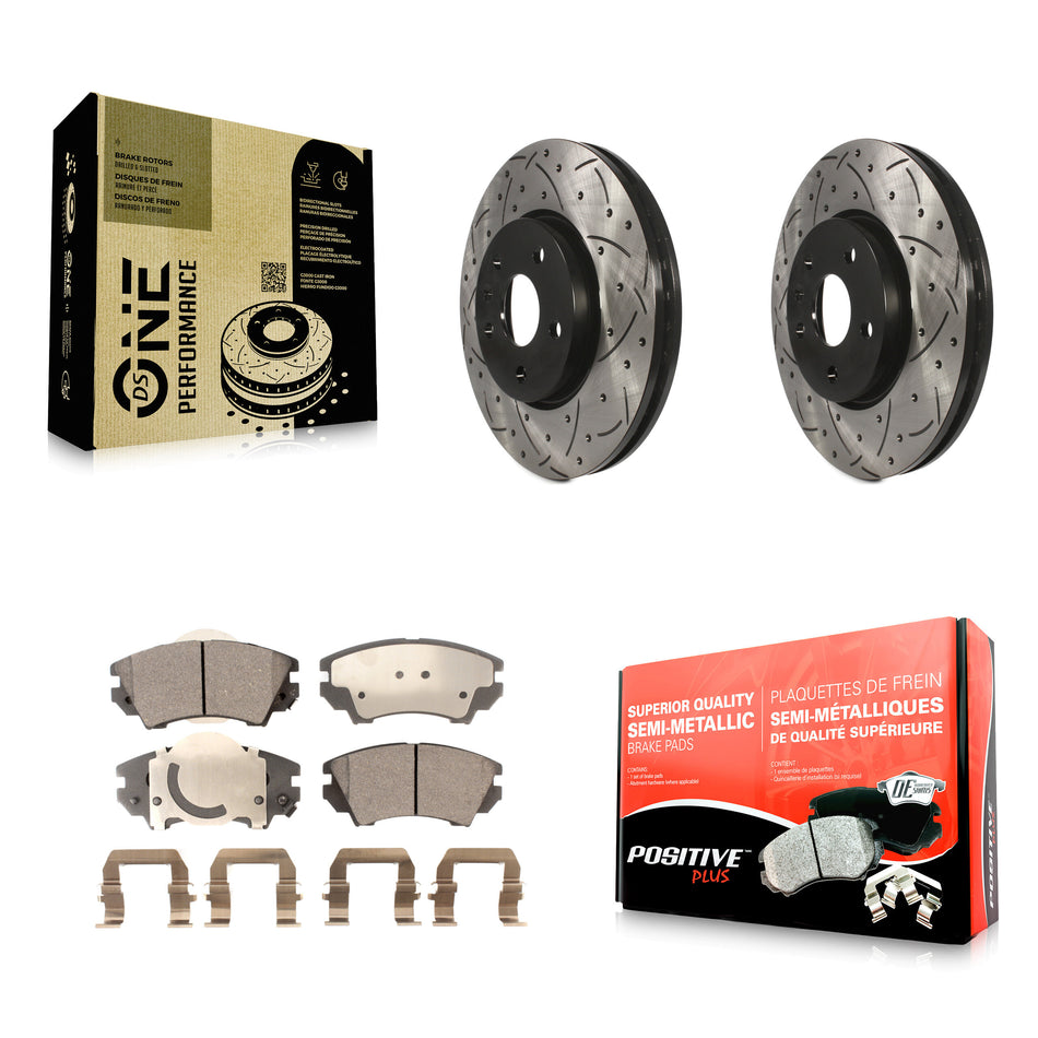 Front Coated Drilled Slotted Disc Brake Rotors And Semi-Metallic Pads Kit For 2010-2015 Chevrolet Camaro LT LS KDF-100006