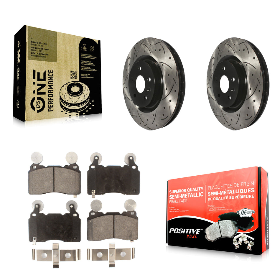 Front Coated Drilled Slotted Disc Brake Rotors And Semi-Metallic Pads Kit For Chevrolet Camaro SS KDF-100010