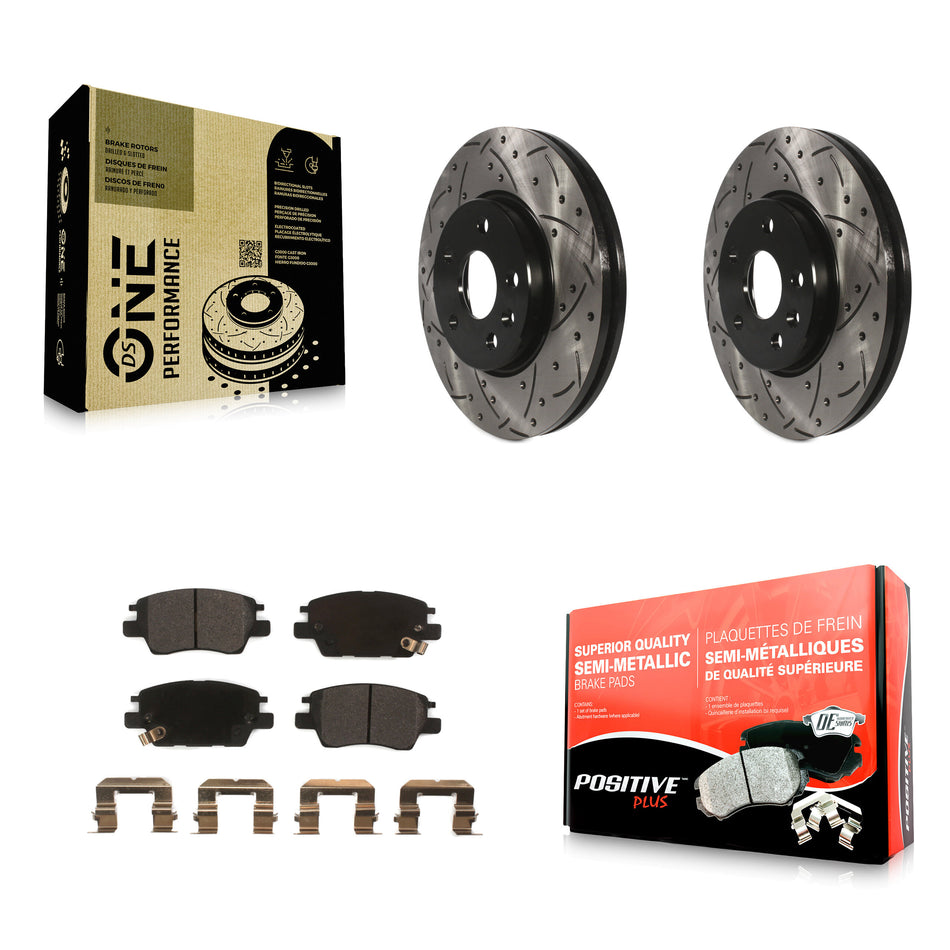 Front Coated Drilled Slotted Disc Brake Rotors And Semi-Metallic Pads Kit For Chevrolet Cruze Volt Bolt EV EUV KDF-100012