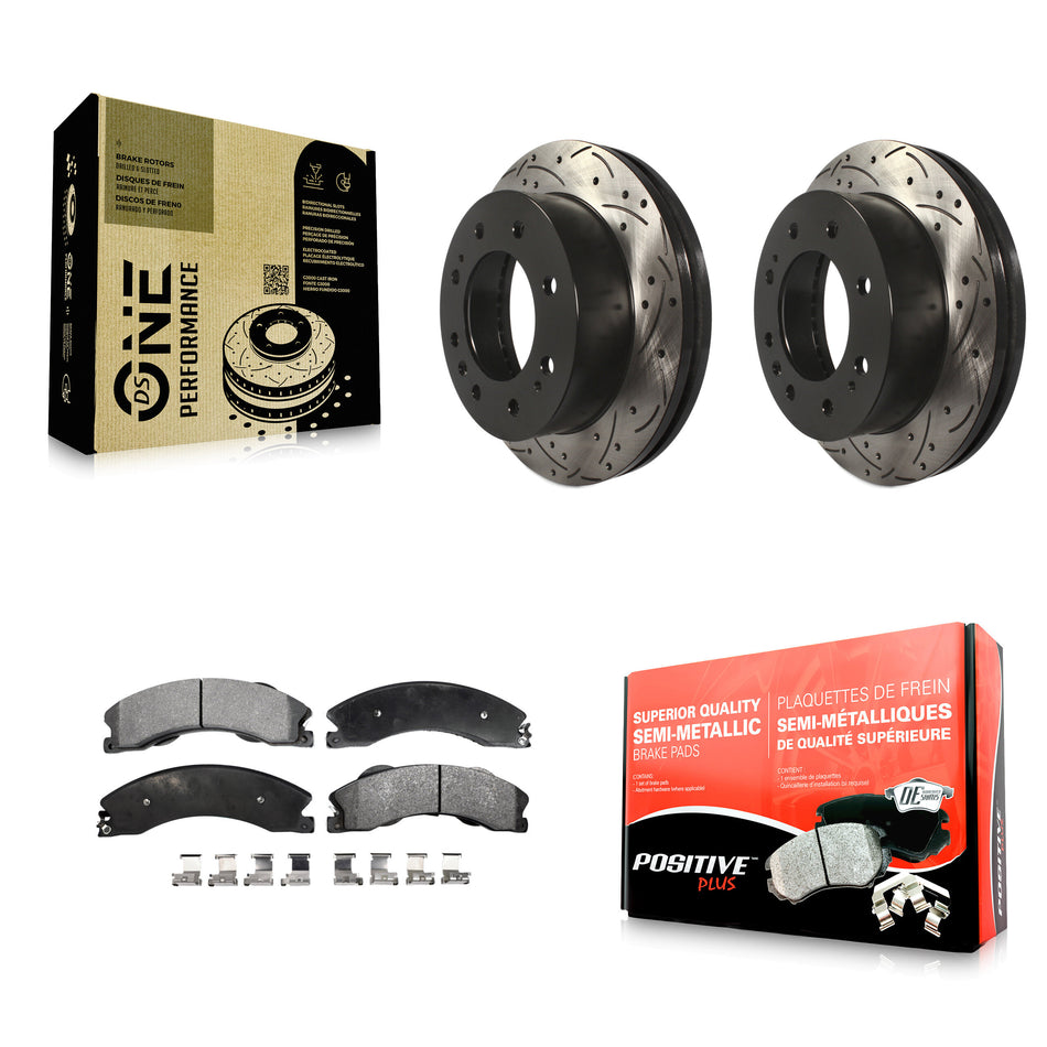 Front Coated Drilled Slotted Disc Brake Rotors And Semi-Metallic Pads Kit For Chevrolet Silverado 2500 HD GMC Sierra 3500 Suburban KDF-100014