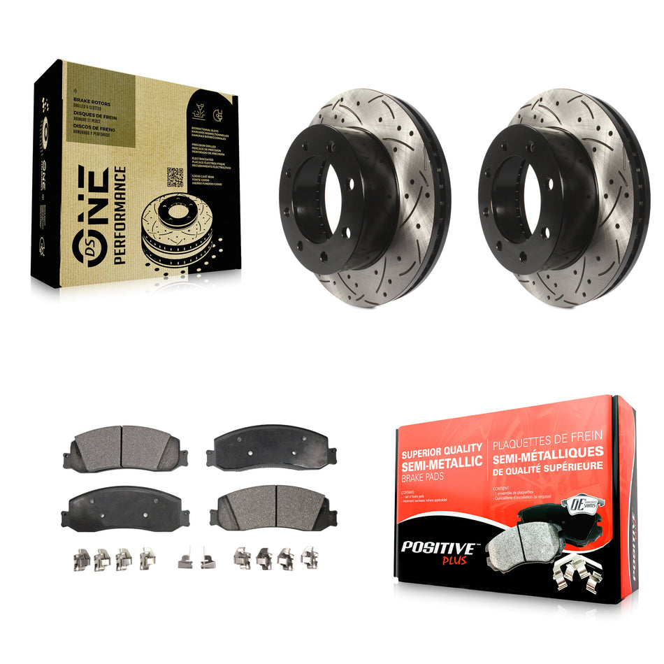 Front Coated Drilled Slotted Disc Brake Rotors And Semi-Metallic Pads Kit For Ford F-350 Super Duty F-250 4WD KDF-100018