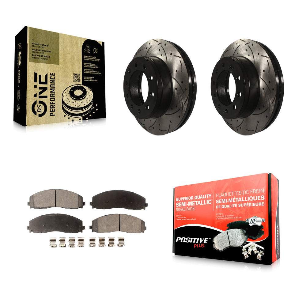 Front Coated Drilled Slotted Disc Brake Rotors And Semi-Metallic Pads Kit For Ford F-350 Super Duty F-250 KDF-100021