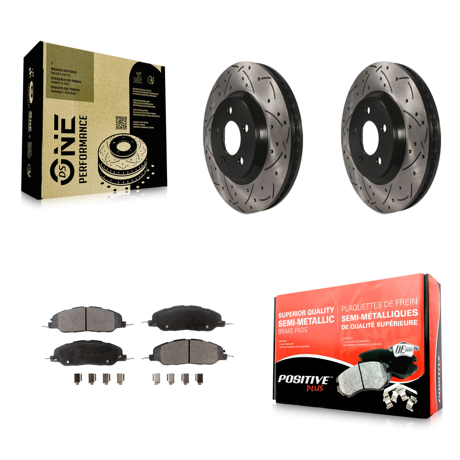 Front Coated Drilled Slotted Disc Brake Rotors And Semi-Metallic Pads Kit For Ford Mustang KDF-100022