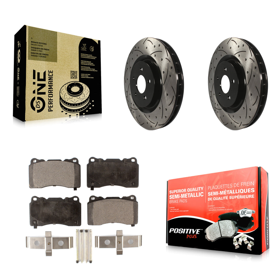 Front Coated Drilled Slotted Disc Brake Rotors And Semi-Metallic Pads Kit For Ford Mustang KDF-100023