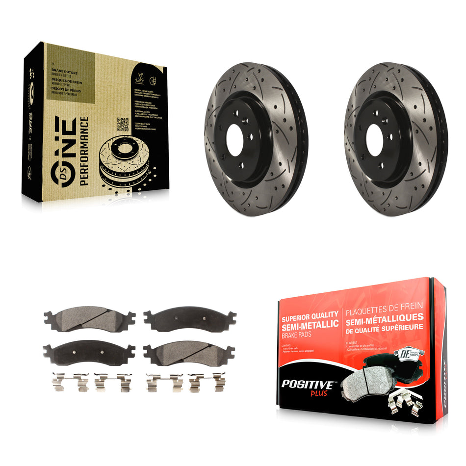 Front Coated Drilled Slotted Disc Brake Rotors And Semi-Metallic Pads Kit For 2010-2012 Ford Taurus SHO KDF-100026