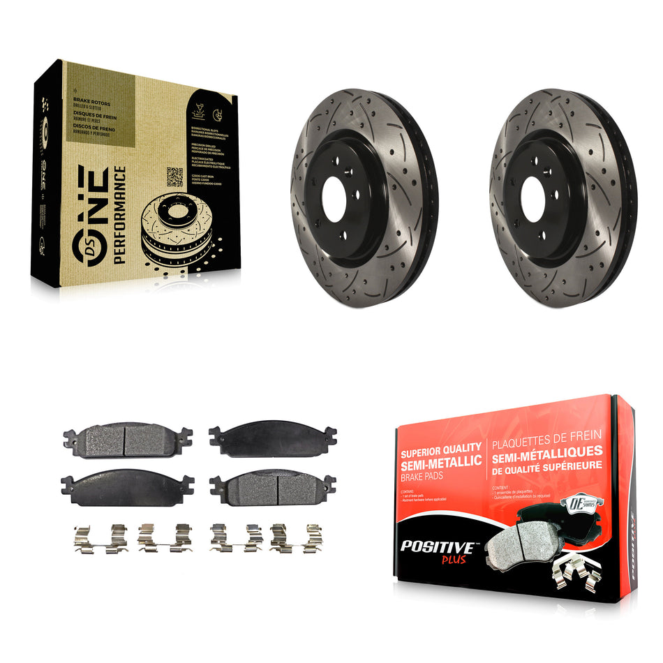 Front Coated Drilled Slotted Disc Brake Rotors And Semi-Metallic Pads Kit For 2009-2010 Lincoln MKS KDF-100027