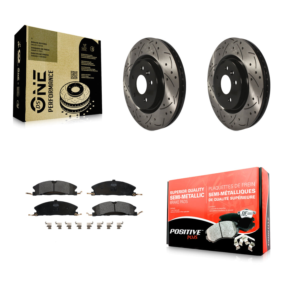 Front Coated Drilled Slotted Disc Brake Rotors And Semi-Metallic Pads Kit For 2013 Ford Explorer Sport With Heavy Duty Brakes KDF-100029
