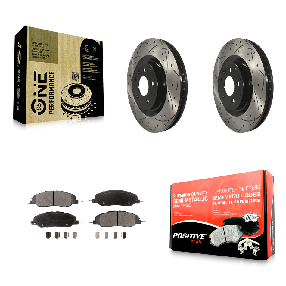 Front Coated Drilled Slotted Disc Brake Rotors And Semi-Metallic Pads Kit For Ford Mustang KDF-100031