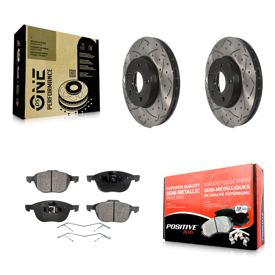 Front Coated Drilled Slotted Disc Brake Rotors And Semi-Metallic Pads Kit For Ford Focus C-Max KDF-100032