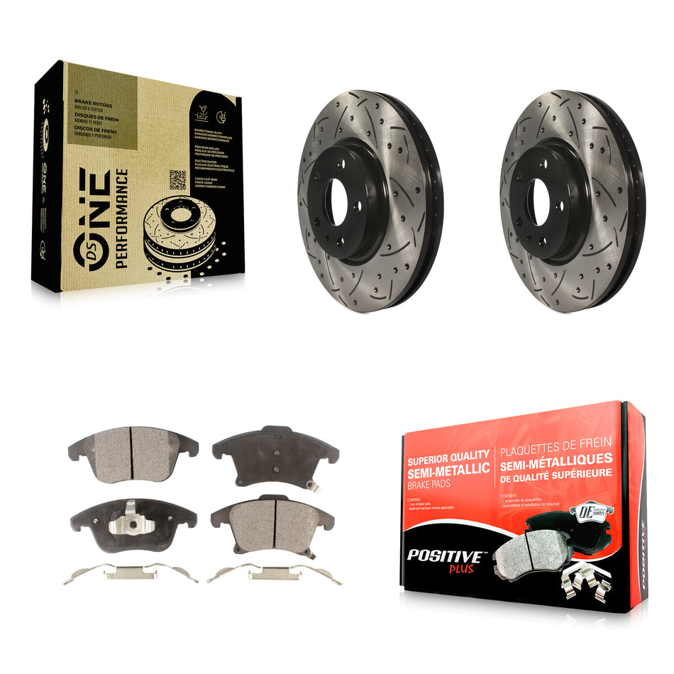 Front Coated Drilled Slotted Disc Brake Rotors And Semi-Metallic Pads Kit For Ford Fusion Lincoln MKZ KDF-100034
