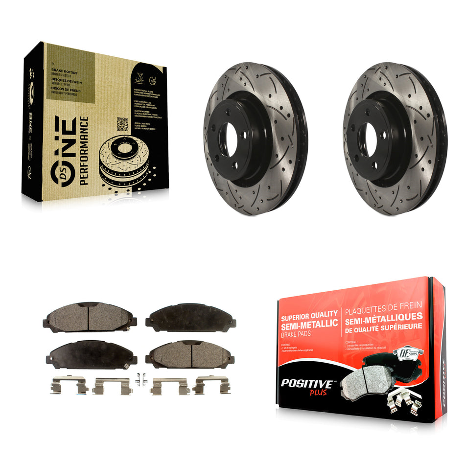 Front Coated Drilled Slotted Disc Brake Rotors And Semi-Metallic Pads Kit For Ford Mustang KDF-100037