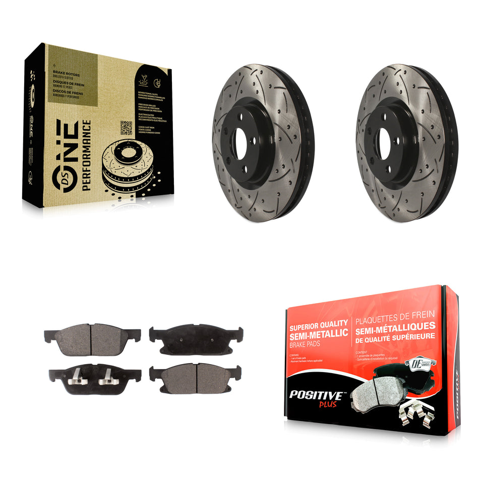 Front Coated Drilled Slotted Disc Brake Rotors And Semi-Metallic Pads Kit For Ford Edge KDF-100038