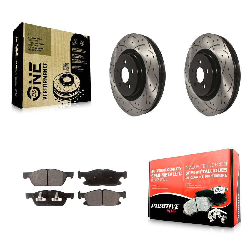 Front Coated Drilled Slotted Disc Brake Rotors And Semi-Metallic Pads Kit For Ford Edge Lincoln MKX Nautilus KDF-100040