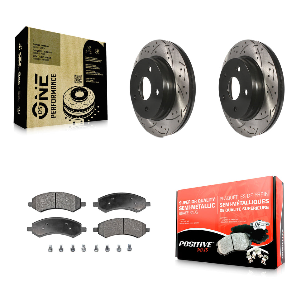 Front Coated Drilled Slotted Disc Brake Rotors And Semi-Metallic Pads Kit For Ram 1500 Dodge Classic Durango Chrysler Aspen KDF-100041