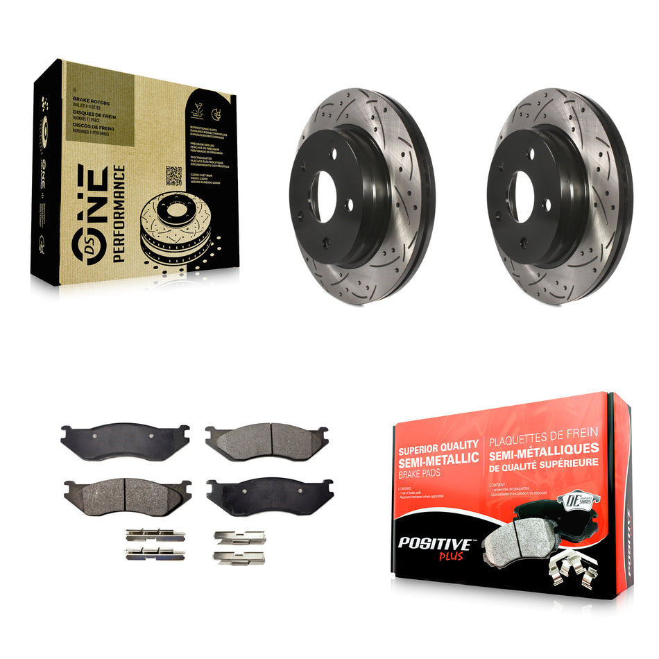Front Coated Drilled Slotted Disc Brake Rotors And Semi-Metallic Pads Kit For Dodge Ram 1500 Durango KDF-100042