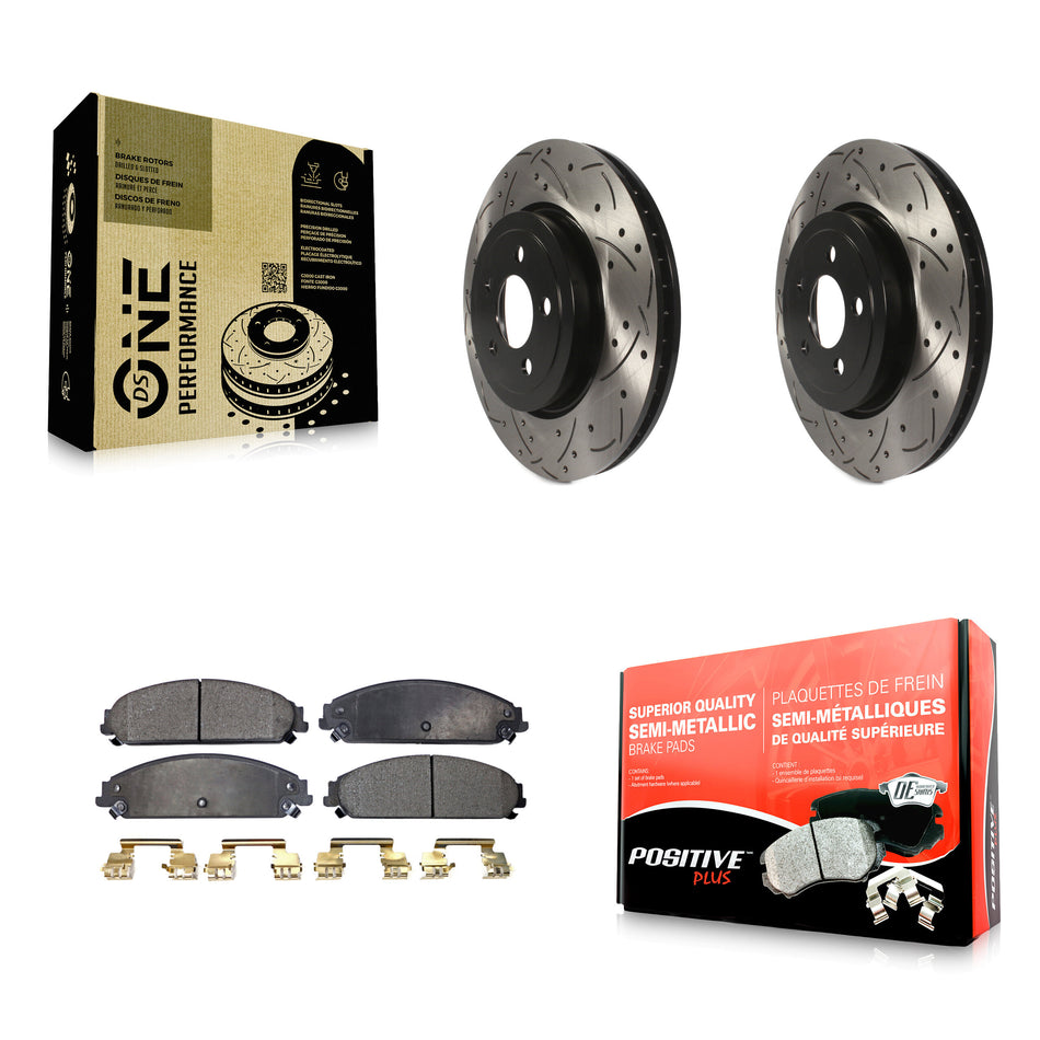 Front Coated Drilled Slotted Disc Brake Rotors And Semi-Metallic Pads Kit For Dodge Charger Chrysler 300 Challenger Magnum KDF-100045