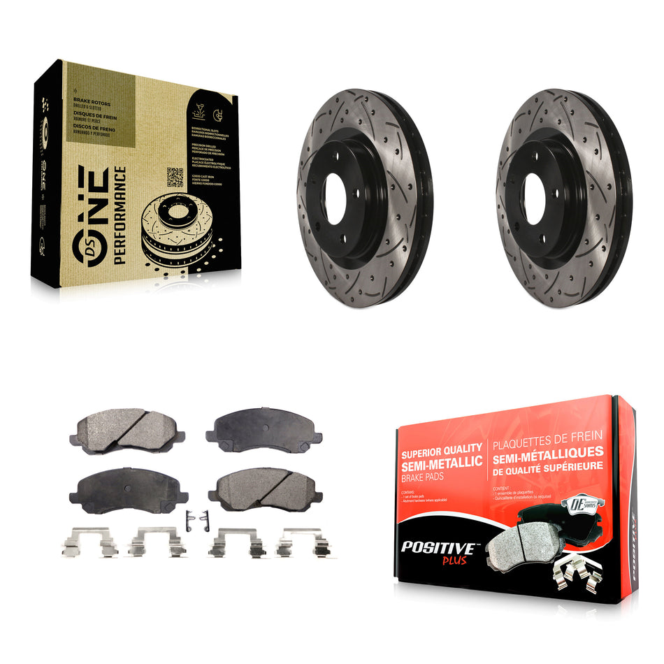 Front Coated Drilled Slotted Disc Brake Rotors Semi-Metallic Pad Kit For Jeep Dodge Patriot Mitsubishi Chrysler Compass Avenger 200 Caliber Outlander Sport Sebring Lancer RVR KDF-100047
