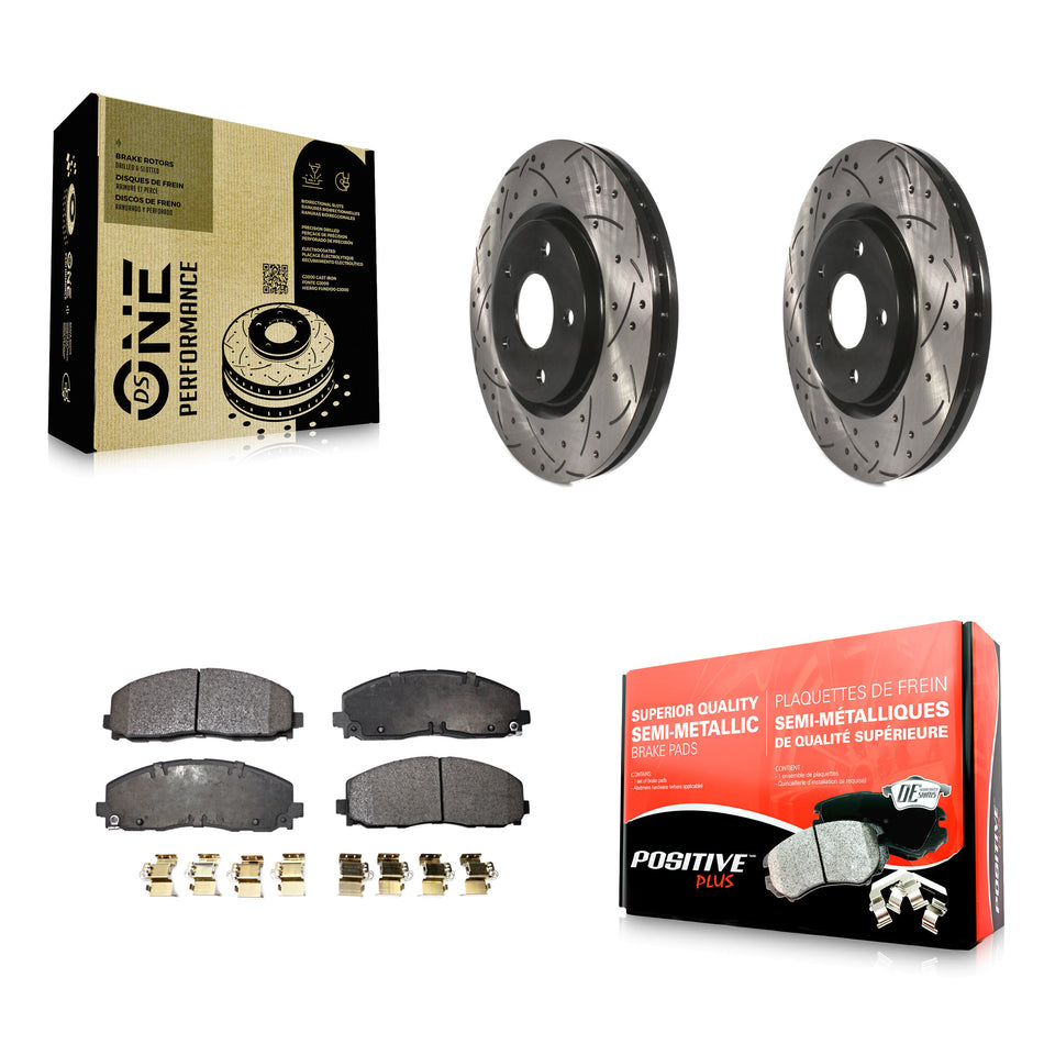 Front Coated Drilled Slotted Disc Brake Rotors And Semi-Metallic Pads Kit For Dodge Grand Caravan Chrysler Journey Town & Country Pacifica Ram C/V Volkswagen Routan Voyager KDF-100054