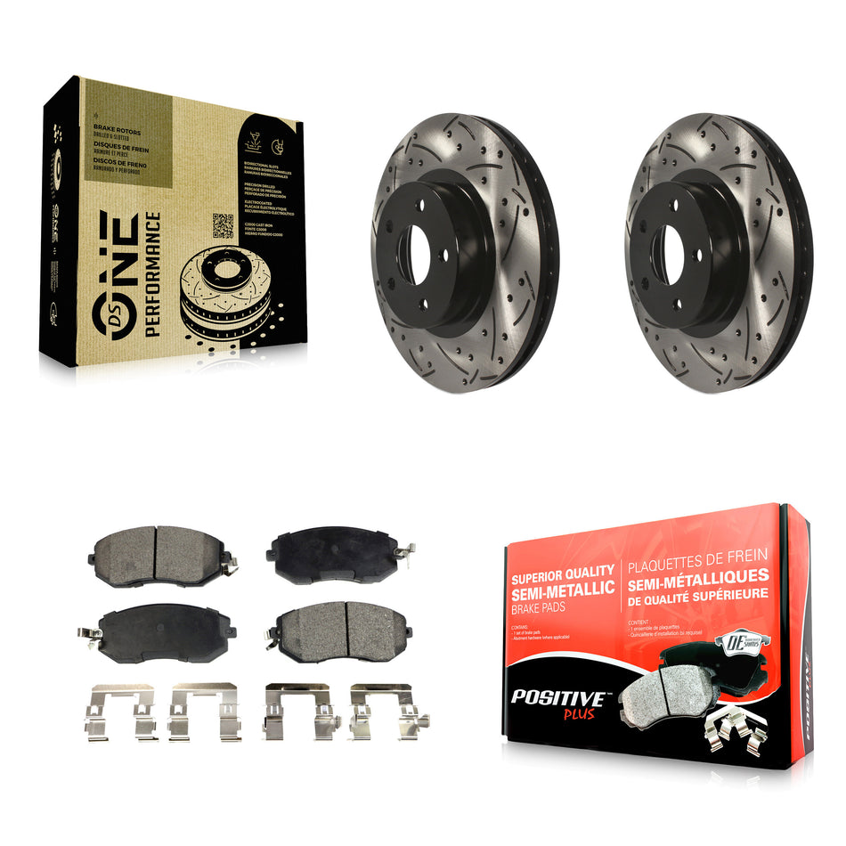Front Coated Drilled Slotted Disc Brake Rotors And Semi-Metallic Pads Kit For Subaru Impreza Scion FR-S BRZ KDF-100058