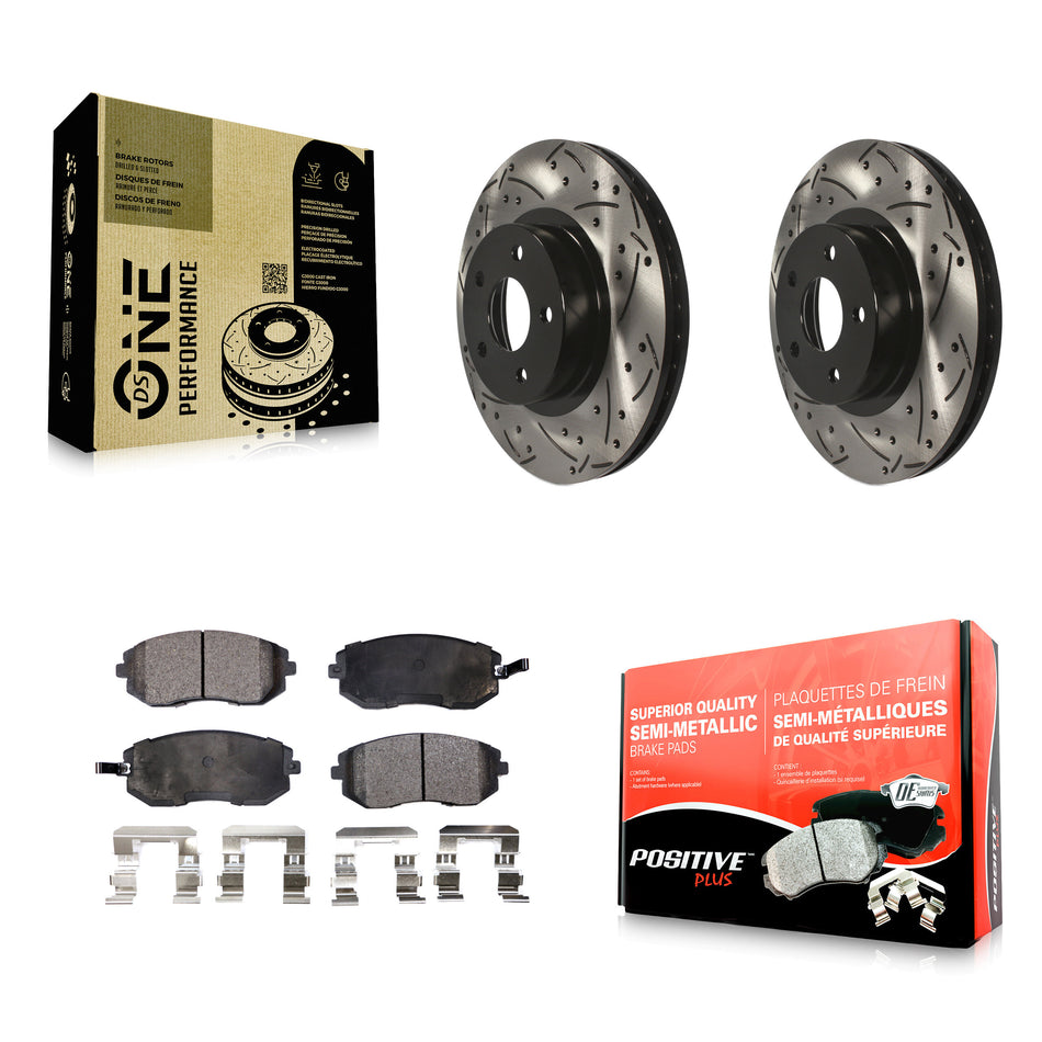 Front Coated Drilled Slotted Disc Brake Rotors And Semi-Metallic Pads Kit For Subaru Impreza Legacy Saab 9-2X KDF-100060