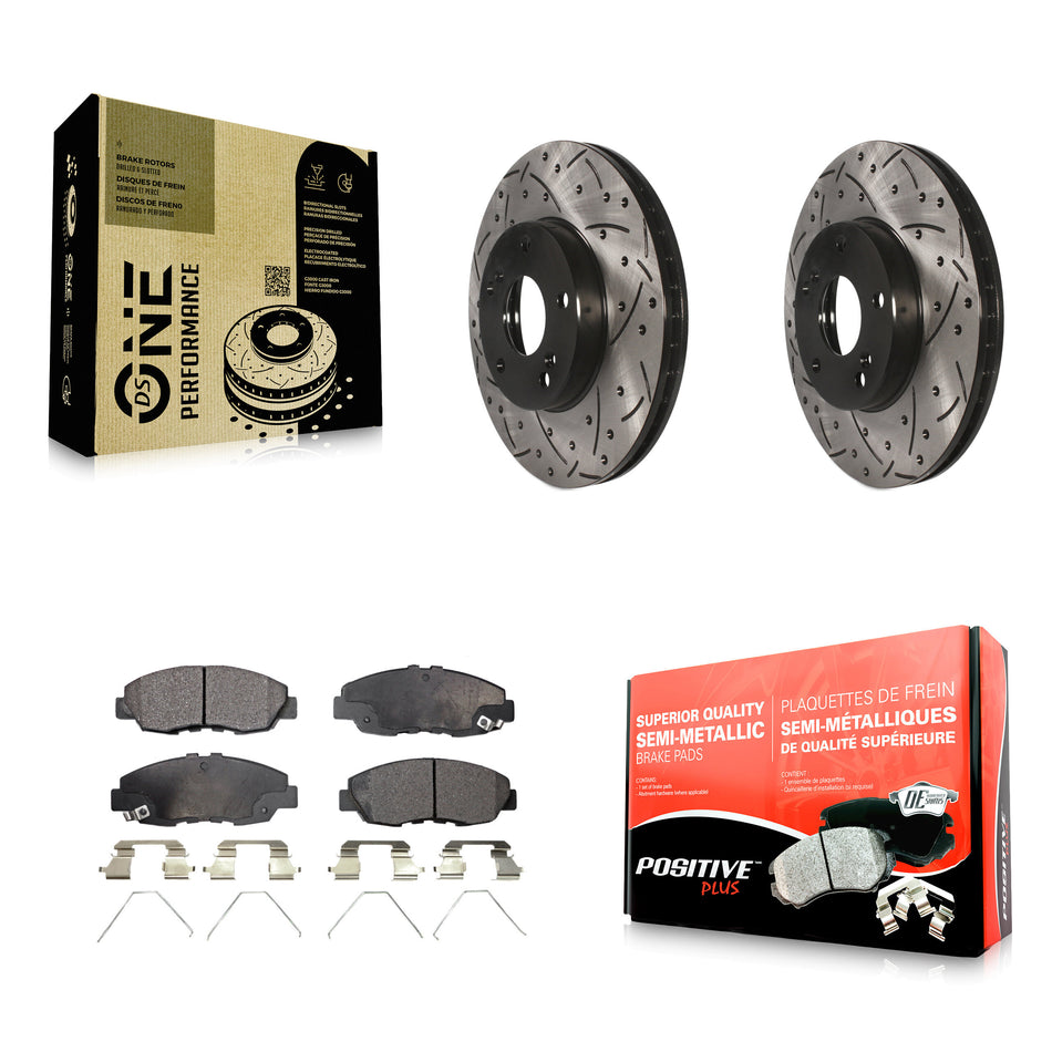 Front Coated Drilled Slotted Disc Brake Rotors And Semi-Metallic Pads Kit For 2014-2015 Honda Civic Touring KDF-100061
