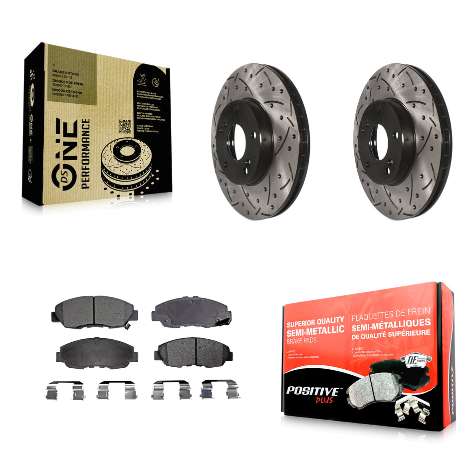 Front Coated Drilled Slotted Disc Brake Rotors And Semi-Metallic Pads Kit For 2011 Honda Civic GX KDF-100062