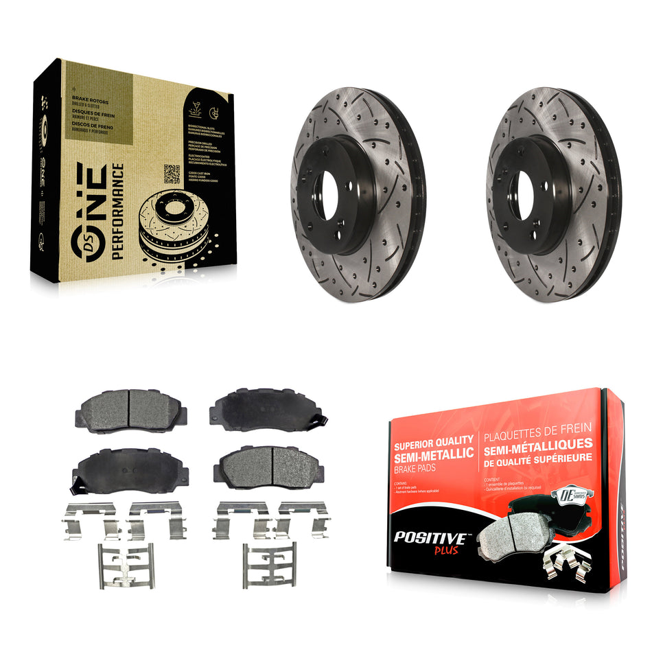 Front Coated Drilled Slotted Disc Brake Rotors And Semi-Metallic Pads Kit For 1998-2002 Honda Accord 3.0L KDF-100063