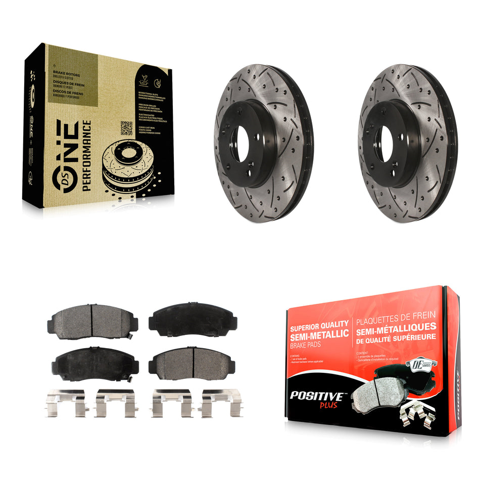 Front Coated Drilled Slotted Disc Brake Rotors And Semi-Metallic Pad Kit For Honda Accord KDF-100064