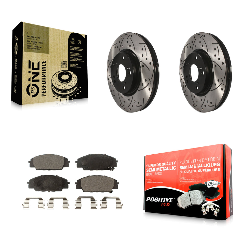 Front Coated Drilled Slotted Disc Brake Rotors And Semi-Metallic Pads Kit For Honda Civic Acura RSX CSX KDF-100069
