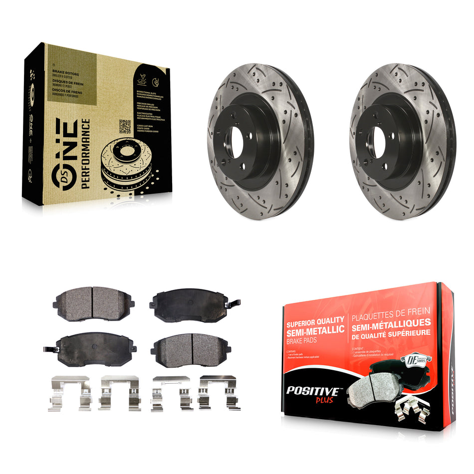 Front Coated Drilled Slotted Disc Brake Rotors And Semi-Metallic Pads Kit For Subaru Outback Forester Legacy Impreza Baja Saab 9-2X KDF-100076
