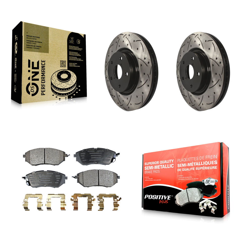 Front Coated Drilled Slotted Disc Brake Rotors And Semi-Metallic Pads Kit For Subaru Outback Legacy WRX Tribeca B9 KDF-100077