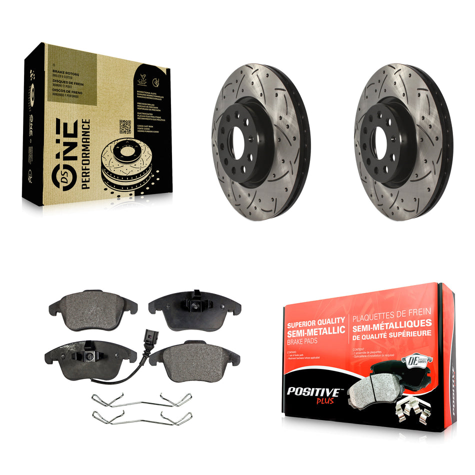 Front Coated Drilled Slotted Disc Brake Rotors And Semi-Metallic Pads Kit For Volkswagen Passat Tiguan Audi Q3 Quattro Limited KDF-100080