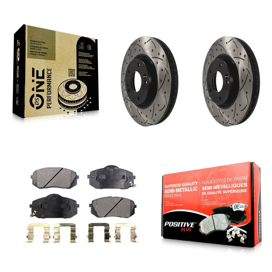 Front Coated Drilled Slotted Disc Brake Rotors And Semi-Metallic Pads Kit For Hyundai Tucson Kia Sportage Soul EV KDF-100084
