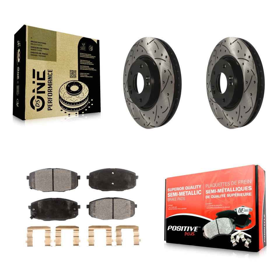 Front Coated Drilled Slotted Disc Brake Rotors And Semi-Metallic Pads Kit For Kia Forte Koup Forte5 KDF-100085
