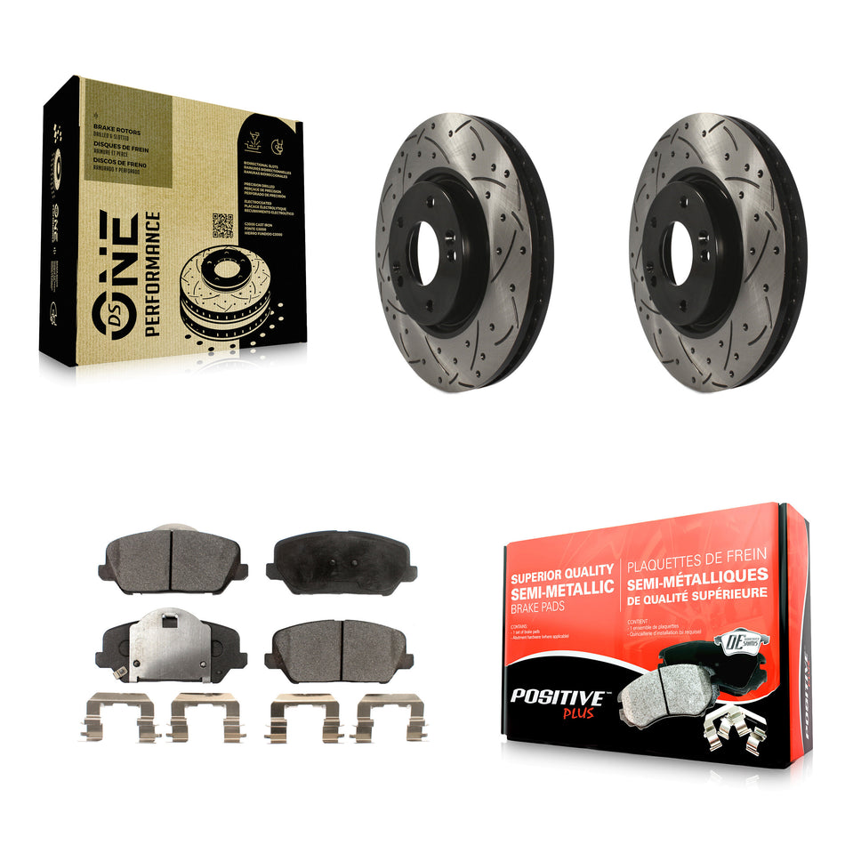 Front Coated Drilled Slotted Disc Brake Rotors And Semi-Metallic Pads Kit For Kia Forte Forte5 Koup KDF-100091