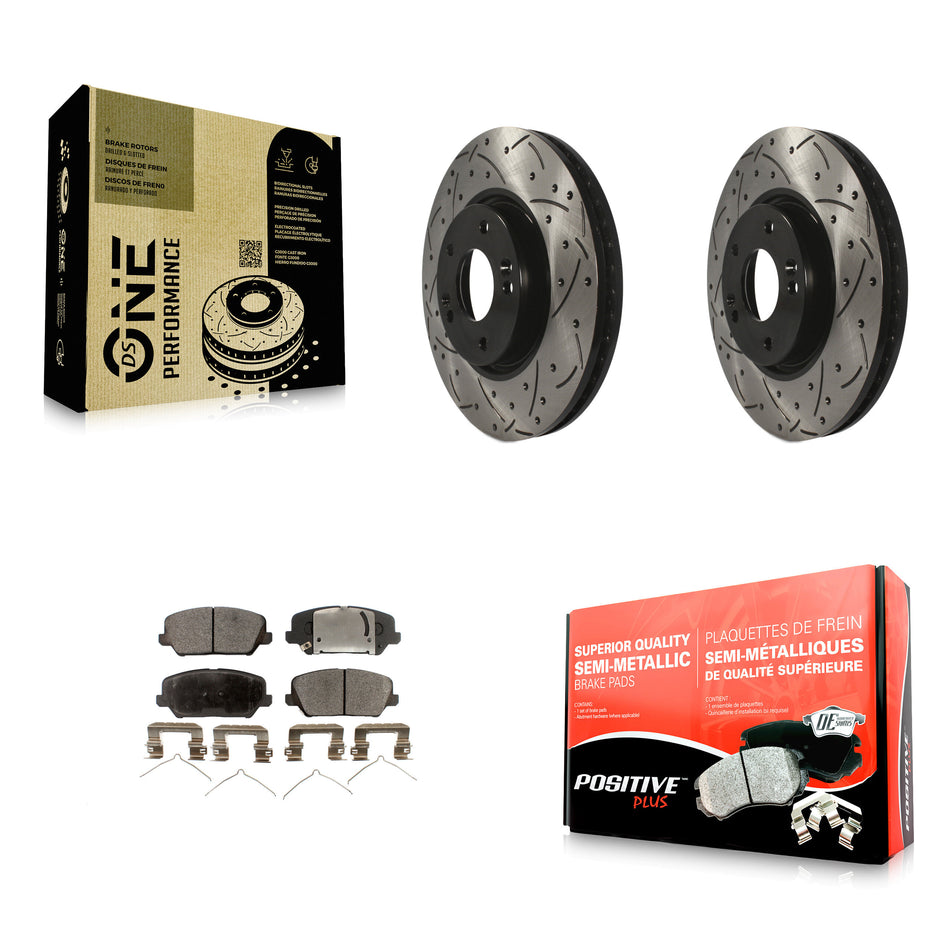 Front Coated Drilled Slotted Disc Brake Rotors And Semi-Metallic Pads Kit For Kia Forte Hyundai Veloster Forte5 KDF-100093