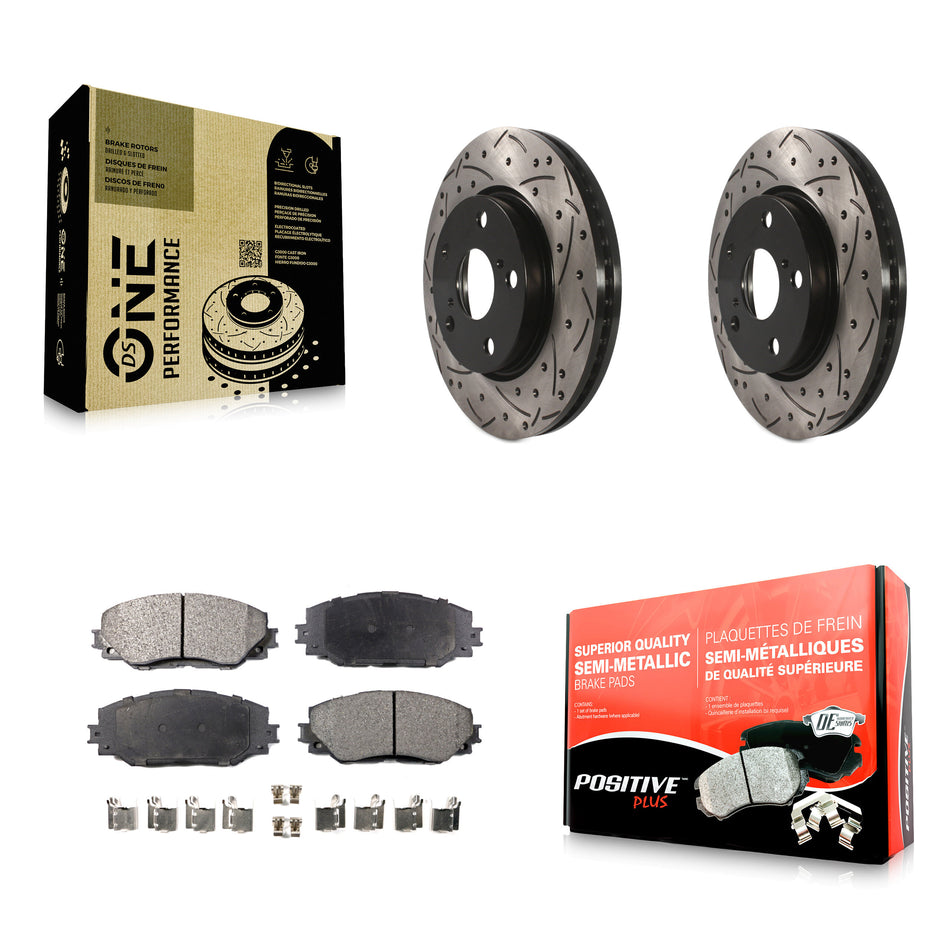 Front Coated Drilled Slotted Disc Brake Rotors And Semi-Metallic Pads Kit For Toyota RAV4 Scion xB Prius V Lexus HS250h KDF-100099