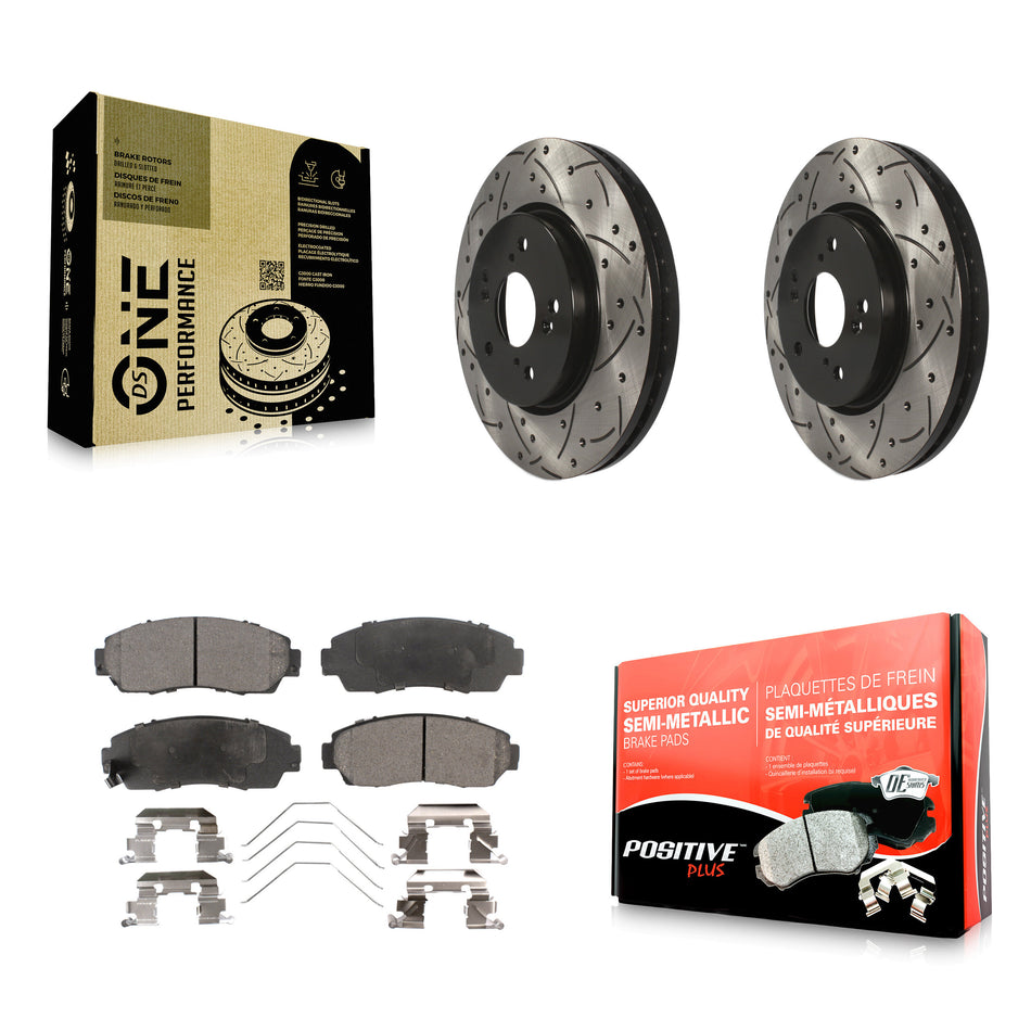 Front Coated Drilled Slotted Disc Brake Rotors And Semi-Metallic Pads Kit For Honda CR-V Crosstour Accord KDF-100102