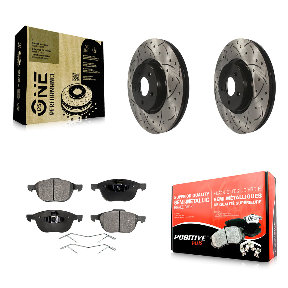 Front Coated Drilled Slotted Disc Brake Rotors And Semi-Metallic Pads Kit For 2014 Ford Connect 104.8" wheel base KDF-100105