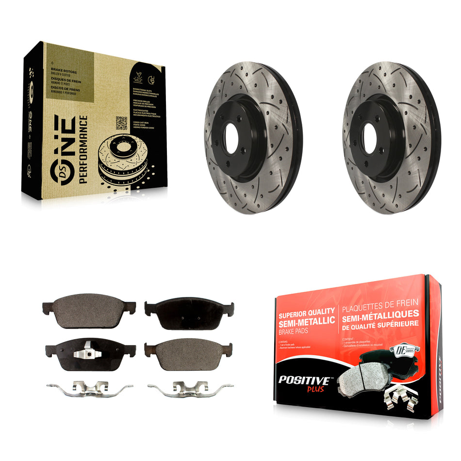Front Coated Drilled Slotted Disc Brake Rotors And Semi-Metallic Pads Kit For Ford Focus ST KDF-100107