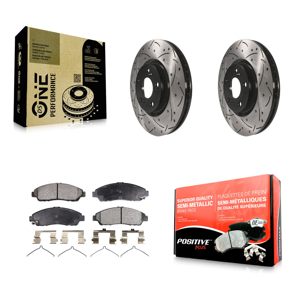 Front Coated Drilled Slotted Disc Brake Rotors And Semi-Metallic Pads Kit For Honda Pilot Acura MDX RLX ZDX KDF-100108