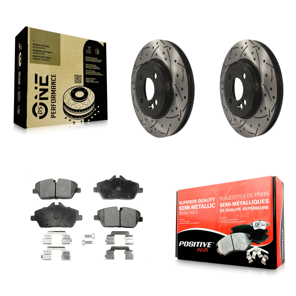 Front Coated Drilled Slotted Disc Brake Rotors And Semi-Metallic Pads Kit For Mini Cooper KDF-100115