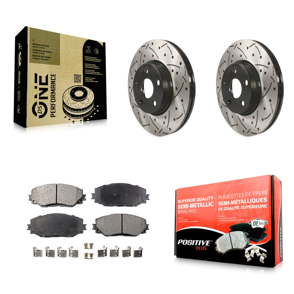 Front Coated Drilled Slotted Disc Brake Rotors And Semi-Metallic Pads Kit For Toyota Corolla Scion xD Matrix Pontiac Vibe KDF-100116