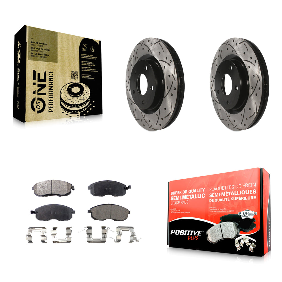 Front Coated Drilled Slotted Disc Brake Rotors And Semi-Metallic Pads Kit For 2007-2012 Nissan Sentra SE-R KDF-100119