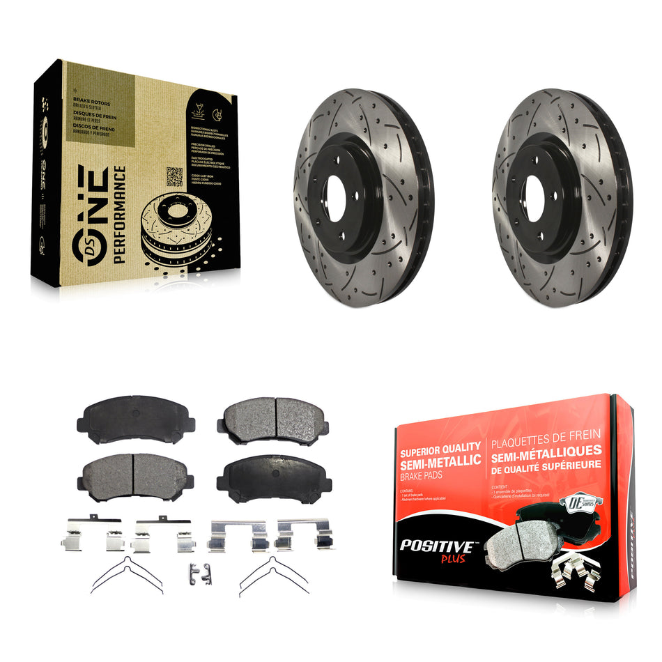 Front Coated Drilled Slotted Disc Brake Rotors And Semi-Metallic Pads Kit For Nissan Sentra Juke KDF-100120